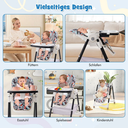 Adjustable Baby High Chair with Recline & Double Tray