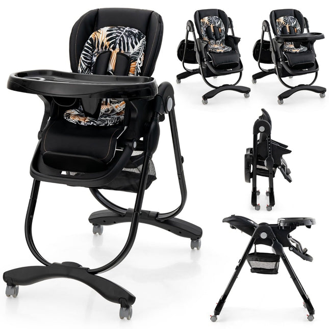 Adjustable Baby High Chair with Wheels, Black