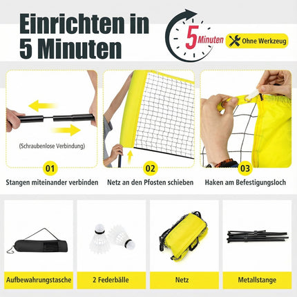 Adjustable Badminton Net Set with Stand, Shuttlecocks, Bag