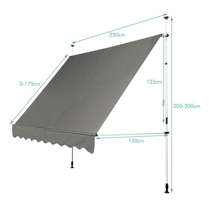 Adjustable Balcony Awning with Crank, 250x120 cm, Grey