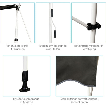 Adjustable Balcony Awning with Crank, 250x120 cm, Grey