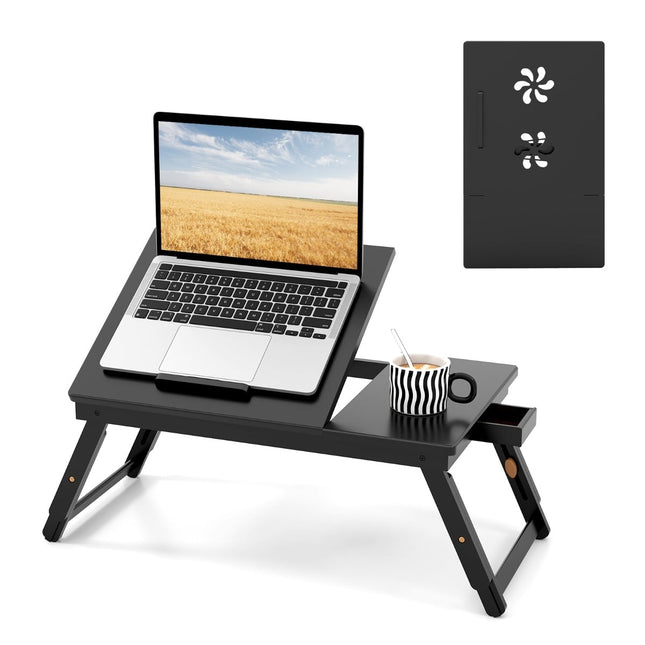 Adjustable Bamboo Laptop Table with Drawer – Brown