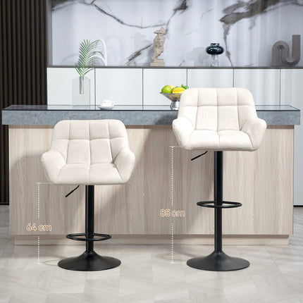 Adjustable Bar Stools, Set of 2, Faux Leather, Cream/Black