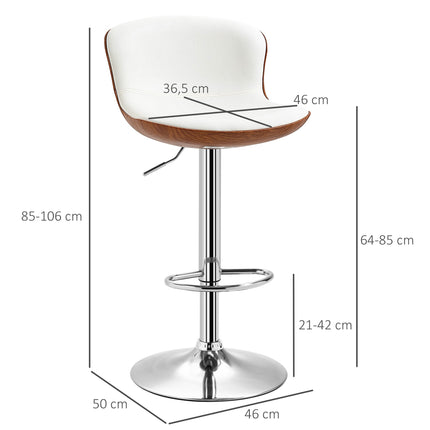 Adjustable Bar Stools Set of 2, Swivel Seat, Cream White