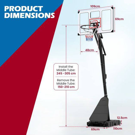 Adjustable Basketball Hoop, 4.9-10 ft, Fillable Base
