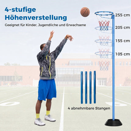 Adjustable Basketball Hoop with Fillable Base, 105-255 cm