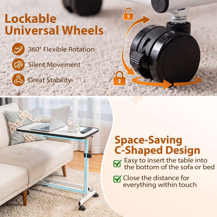 Adjustable Bedside Table with Tilting Top and Casters