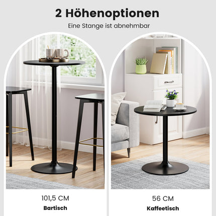 Adjustable Bistro Table Set – 2 Heights, 60 cm Diameter, Black