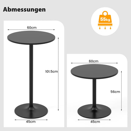 Adjustable Bistro Table Set – 2 Heights, 60 cm Diameter, Black