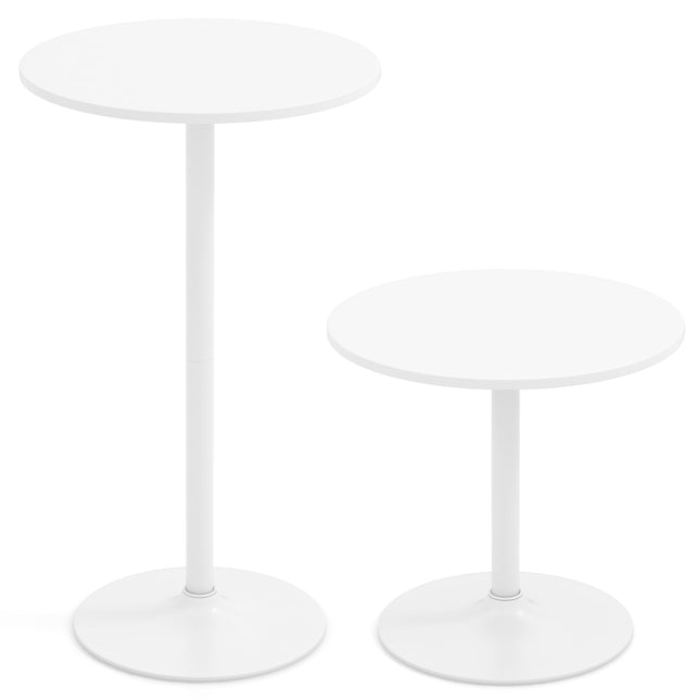 Zestaw regulowanych stolików bistro, 2 wysokości, średnica 60 cm, kolor biały