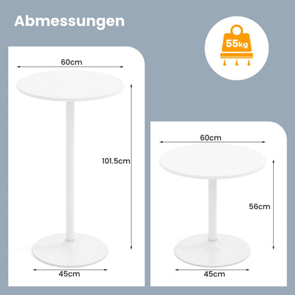 Adjustable Bistro Table Set, 2 Heights, 60 cm Diameter, White