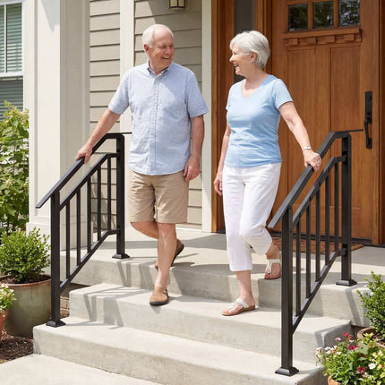 Adjustable Black Outdoor Handrails, 2 Pack, Galvanized Metal
