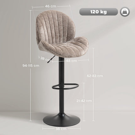 Adjustable Brown Chenille Bar Stools, Set of 2, Swivel