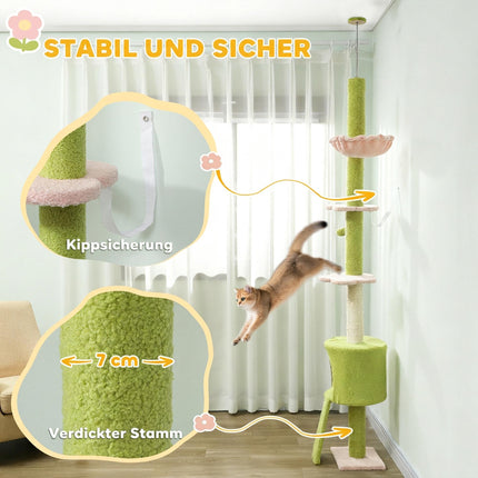 Adjustable Cat Tree with Hammock & Sisal Posts, Green