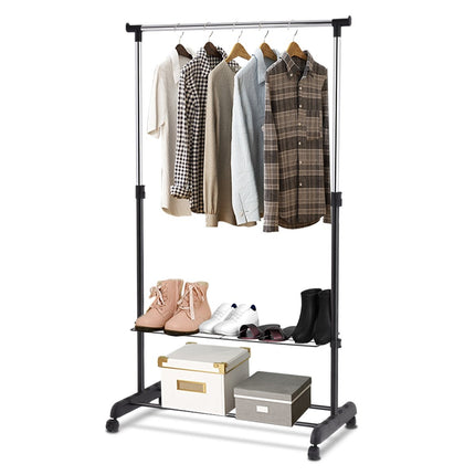Adjustable Clothes Rack with Wheels and Shoe Racks for Bedroom Wardrobe Black