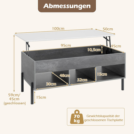 Adjustable Coffee Table with Lift-Top, Storage, Gray