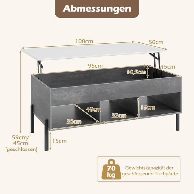 Adjustable Coffee Table with Lift-Top, Storage, Gray