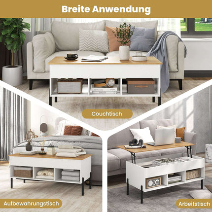 Adjustable Coffee Table with Lift-Top & Storage, White