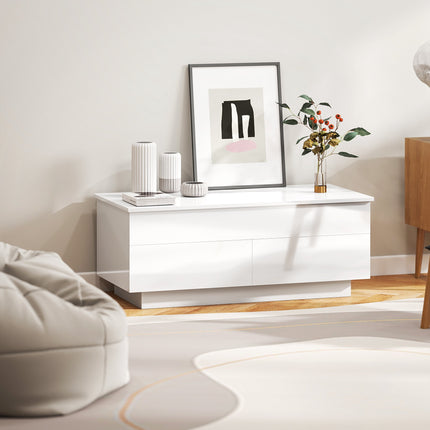 Adjustable Coffee Table with Storage, High Gloss White