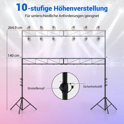 Adjustable DJ Light Stand with Crossbar, 140–265 cm Height