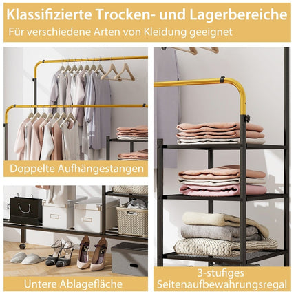 Adjustable Double Rail Clothes Rack on Wheels, Gold, 135x54x170cm