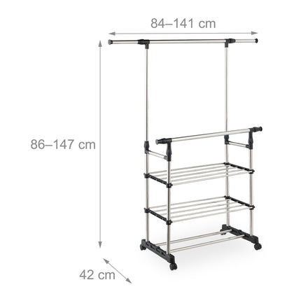 Adjustable Double Rod Clothes Rack with Shelf