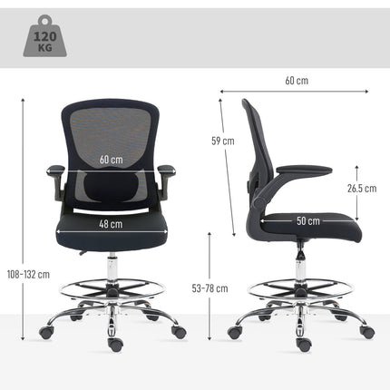 Adjustable Drafting Chair with Lumbar Support – Black