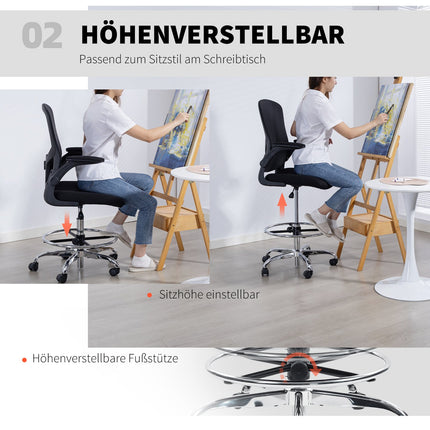 Adjustable Drafting Chair with Lumbar Support – Black