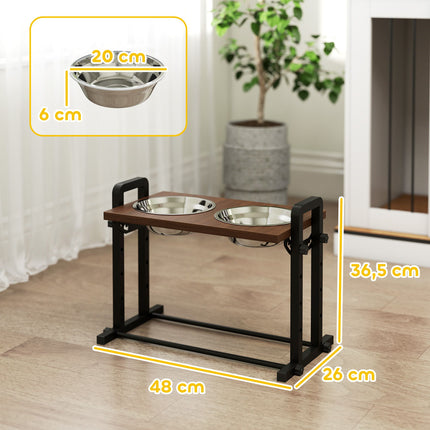 Adjustable Elevated Dog Bowl Stand with 2 Stainless Steel Bowls, 1.2L Each