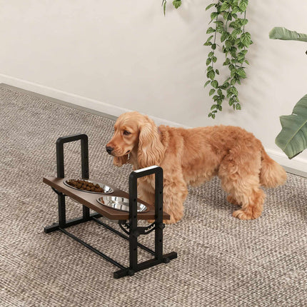 Adjustable Elevated Dog Bowl Stand with 2 Stainless Steel Bowls, 1.2L Each
