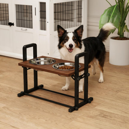 Adjustable Elevated Dog Bowl Stand with 2 Stainless Steel Bowls, 1.2L Each