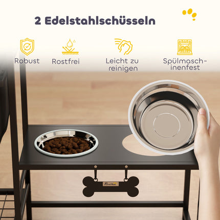 Adjustable Elevated Dog Bowl Stand with Storage, 2x800ml