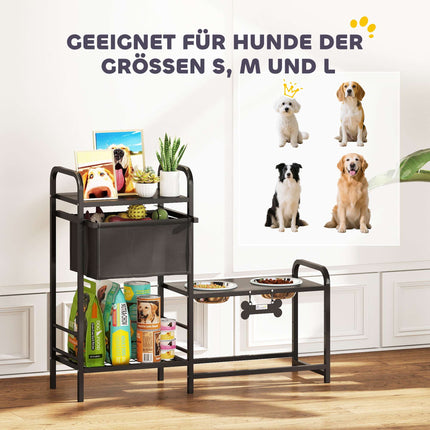 Adjustable Elevated Dog Bowl Stand with Storage, 2x800ml