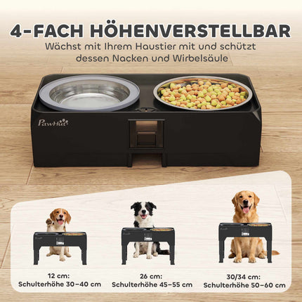 Adjustable Elevated Dog Bowl with 2 Stainless Steel Bowls
