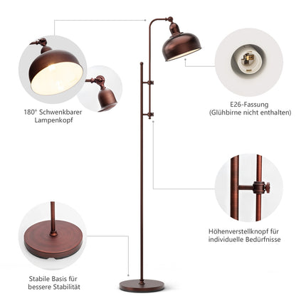 Adjustable Floor Lamp with Metal Frame, 180 Rotating Head