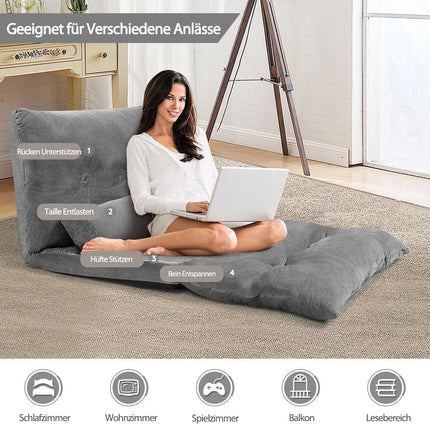 Adjustable Floor Sofa, 6-Position Recliner, 178x98x18 cm, Gray