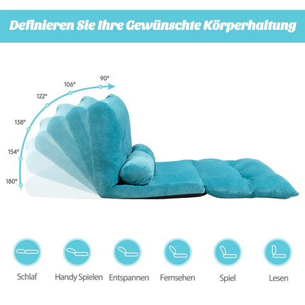 Adjustable Floor Sofa Bed with 2 Cushions, Blue