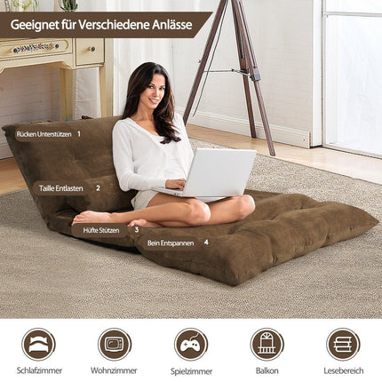 Adjustable Floor Sofa Chair, 180x98x18 cm, Coffee Brown