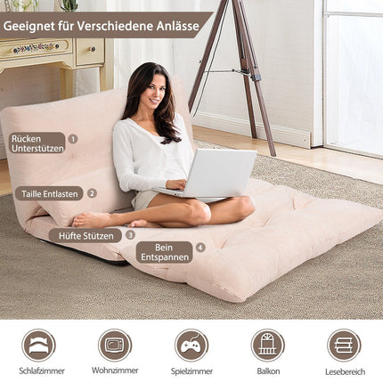 Adjustable Floor Sofa with Cushions, Beige, 180 x 98 cm