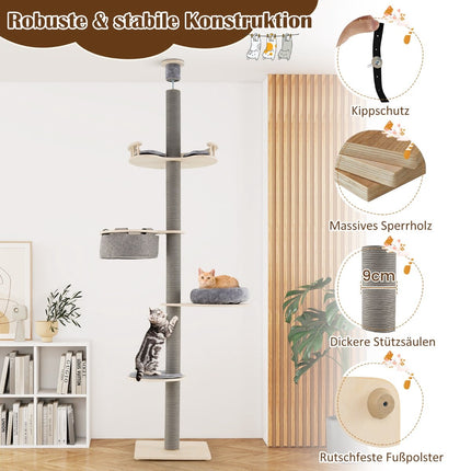 Adjustable Floor-to-Ceiling Cat Tree, 236-271 cm, Gray