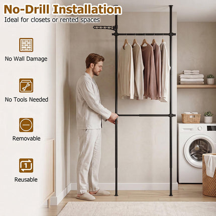 Adjustable Floor-to-Ceiling Clothes Rack, Black, 43.3"-124"