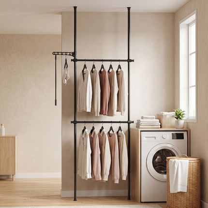 Adjustable Floor-to-Ceiling Clothes Rack, Black, 43.3"-124"