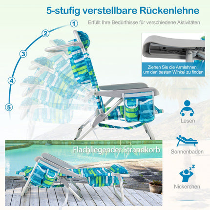 Folding Camping Chair with Adjustable Backrest for Beach and Outdoor Use