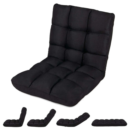 Adjustable Folding Floor Chair, Black – 14 Recline Positions