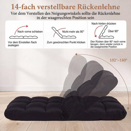 Adjustable Folding Floor Chair, Black – 14 Recline Positions