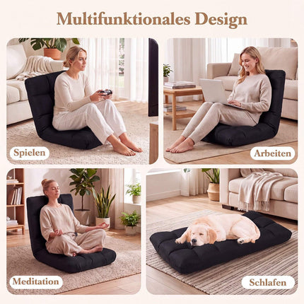 Adjustable Folding Floor Chair, Black – 14 Recline Positions