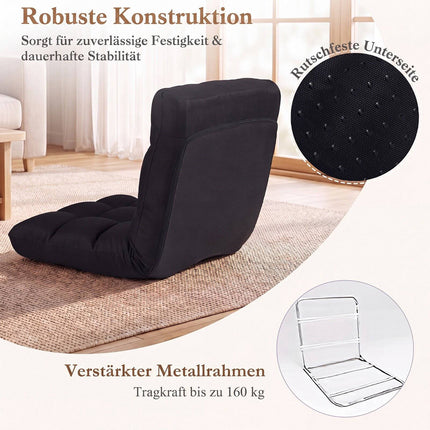 Adjustable Folding Floor Chair, Black – 14 Recline Positions