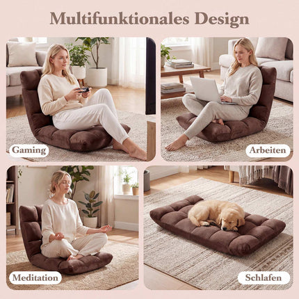 Adjustable Folding Floor Chair, Brown Coral Fleece
