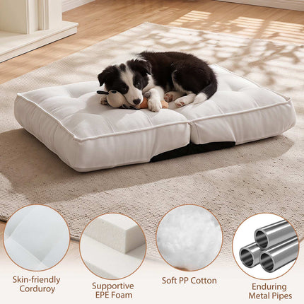 Adjustable Folding Floor Chair, White Corduroy, 6-Position Recline