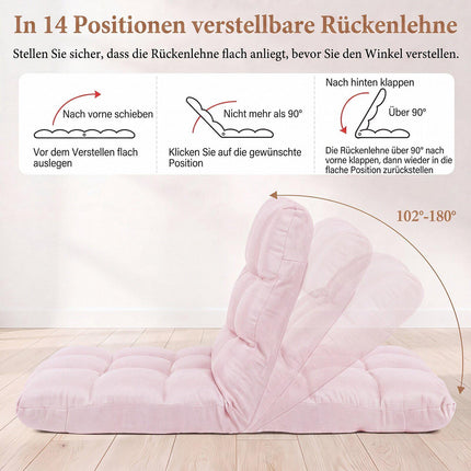 Adjustable Folding Gaming Sofa Chair, Light Pink Fabric